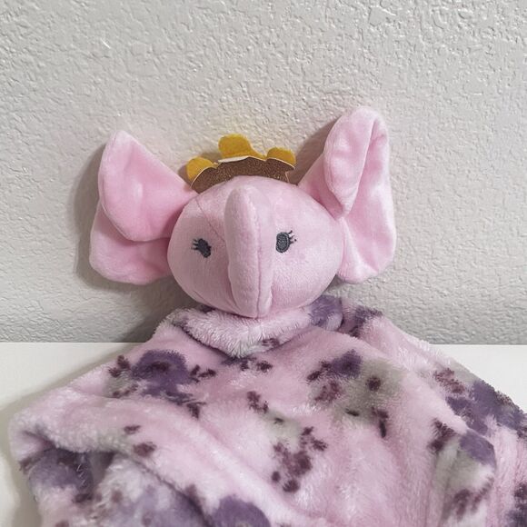 Manhattan Kids Babe Luxe Pink Elephant with Crown Security Blanket Lovey Flowers - Picture 2 of 8